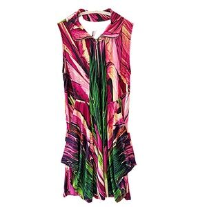 Essex Poolside Cruise Wear Dress Knee Length Pink and Green Abstract Print Sz M